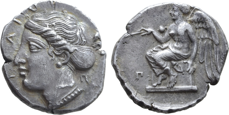 Bruttium, Terina AR Stater. Circa 420-400 BC. Head of the nymph Terina to left, ...