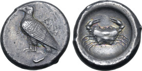 Sicily, Akragas AR Didrachm. Circa 495-478 BC. Sea eagle standing to left, with wings closed; ΑΚΡΑ behind / Crab within incuse circle. Westermark, Coi...