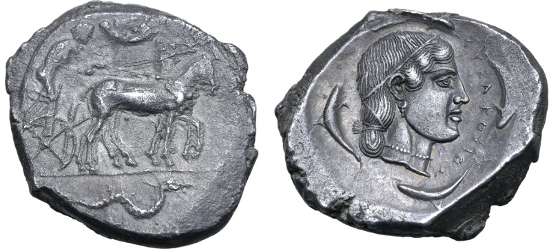 Sicily, Syracuse AR Tetradrachm. Second Democracy, circa 460-450 BC. Charioteer,...