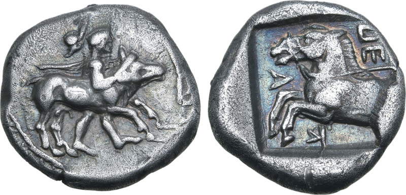 Thessaly, Perrhaiboi AR Hemidrachm. Circa 460-440 BC. The hero Thessalos, nude b...