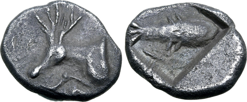 Arkadia, Psophis AR Tritetartemorion or Obol. Circa 465-455 BC. Forepart of Kery...