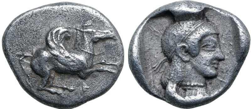 Corinthia, Corinth AR Drachm. Circa 500-450 BC. Pegasos flying to right, Ϙ below...