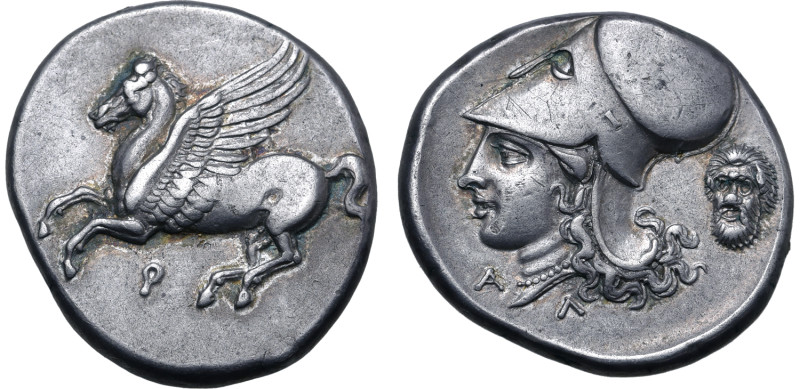 Corinthia, Corinth AR Stater. Circa 345-307 BC. Pegasos flying to left; Ϙ below ...