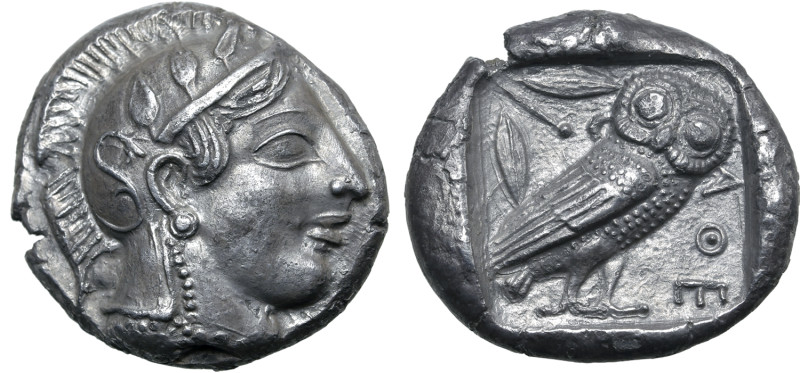 Attica, Athens AR Tetradrachm. Circa 470-465 BC. Head of Athena to right, wearin...