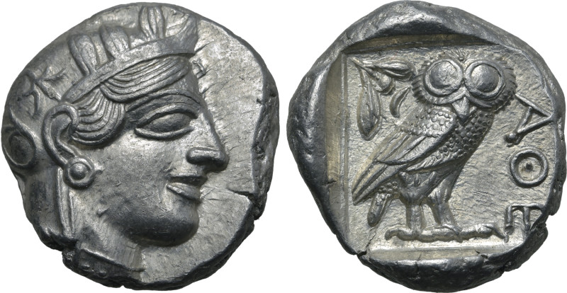 Attica, Athens AR Tetradrachm. Circa 454-404 BC. Head of Athena to right, wearin...