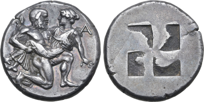 Islands off Thrace, Thasos AR Stater. Circa 412-404 BC. Bald-headed and nude Sat...