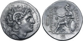 Kings of Thrace, Lysimachos AR Tetradrachm. Lysimacheia, circa 297-281 BC. Diademed head of the deified Alexander to right, with horn of Ammon / Athen...