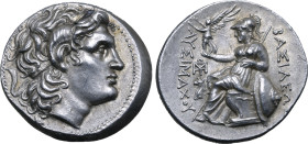 Kings of Thrace, Lysimachos AR Tetradrachm. Abydos mint, 297-281 BC. Diademed head of the deified Alexander to right, with horn of Ammon / Athena Nike...