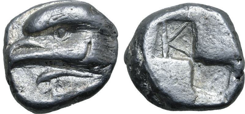 Paphlagonia, Sinope AR Drachm. Circa 425-410 BC. Head of sea eagle to left; dolp...