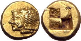 Bithynia, Herakleia Pontika EL Hekte. Circa 530-520 BC. Head of Herakles to left, wearing lion skin headdress / Quadripartite incuse square. W. Fische...