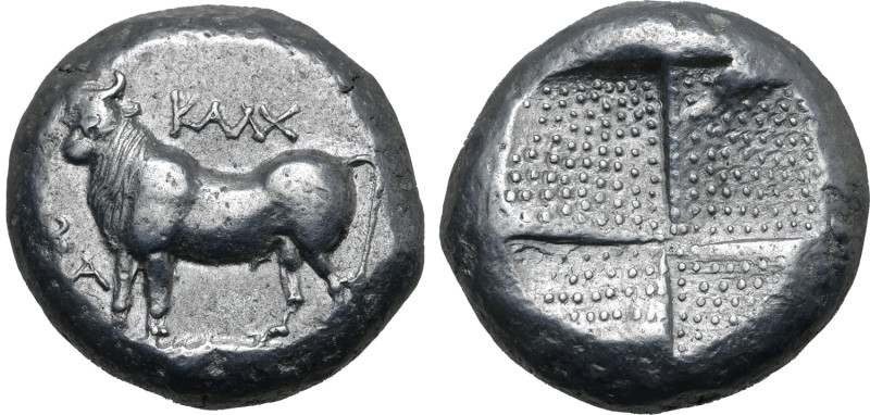 Bithynia, Kalchedon AR Tetradrachm. Circa 387-340 BC. Bull standing to left on g...