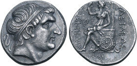 Kingdom of Bithynia, Nikomedes I AR Tetradrachm. Nikomedia, circa 265-255 BC. Diademed head to right / Artemis-Bendis seated to left on rock, holding ...