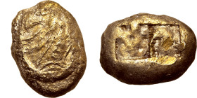 Ionia, uncertain mint EL 1/3 Stater. Circa 650-600 BC. Lydo-Milesian standard. Uncertain creature (head of griffin?) to left on raised oval shield / T...