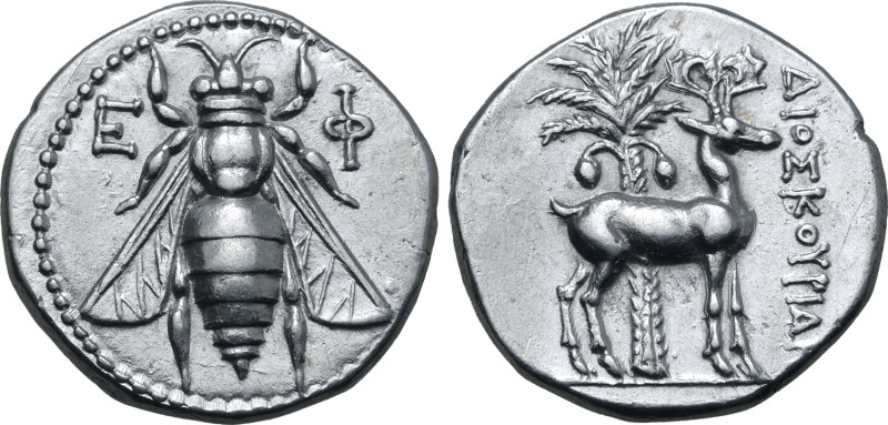 Ionia, Ephesos AR Drachm. Circa 202-150 BC. Dioskourides, magistrate. Bee with s...