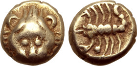 Ionia, Miletos EL 1/48 Stater. Circa 600-546 BC. Facing head of lion / Scorpion within square incuse. Hilbert Phase 2; SNG Kayhan 925-927; SNG von Aul...