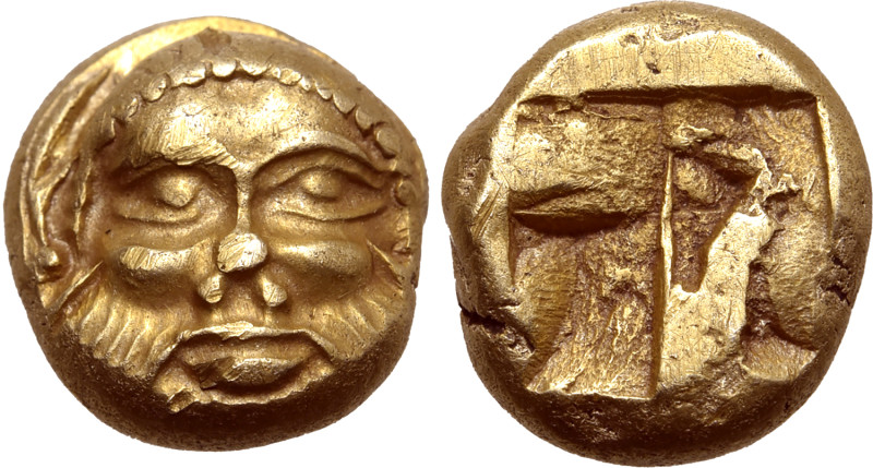 Ionia, Phokaia EL Hekte. Circa 521-478 BC. Facing head of Silenos / Quadripartit...