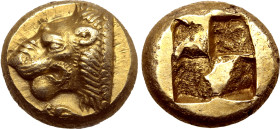 Ionia, Phokaia EL Hekte. Circa 478-387 BC. Head of lion to left; small seal to left below / Quadripartite incuse square. Bodenstedt 52; Boston MFA 189...