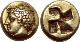 Ionia, Phokaia EL Hekte. Circa 478-387 BC. Head of Hermes to left, wearing winged petasos; [seal swimming downward behind] / Quadripartite incuse squa...