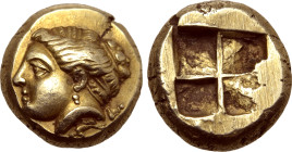 Ionia, Phokaia EL Hekte. Circa 387-326 BC. Head of Artemis to left; quiver over shoulder, small seal below / Quadripartite incuse square. Bodenstedt 9...