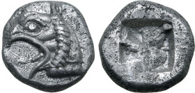 Ionia, Phokaia. AR Diobol. Late 6th century BC. Head of griffin to left / Quadripartite incuse square. SNG Kayhan 514-6 ('hemidrachm'); SNG von Aulock...