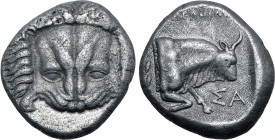 Islands off Ionia, Samos AR Tetradrachm. Circa 408-366 BC. Chian standard. Uncertain magistrate (Alkmeon?). Lion’s scalp facing / Forepart of ox to ri...