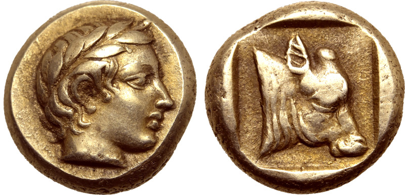 Lesbos, Mytilene EL Hekte. Circa 454-427 BC. Laureate head of Apollo to right / ...