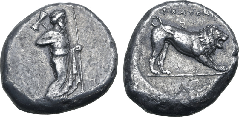 Satraps of Karia, Hekatomnos AR Stater. Mylasa, circa 395-377 BC. Zeus Labraundo...