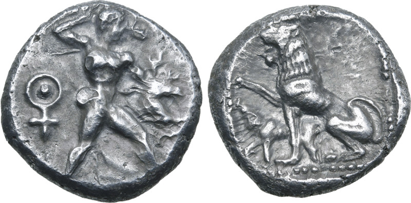 Cyprus, Kition AR Tetrobol. Uncertain ruler, circa 425-392 BC. Herakles in fight...