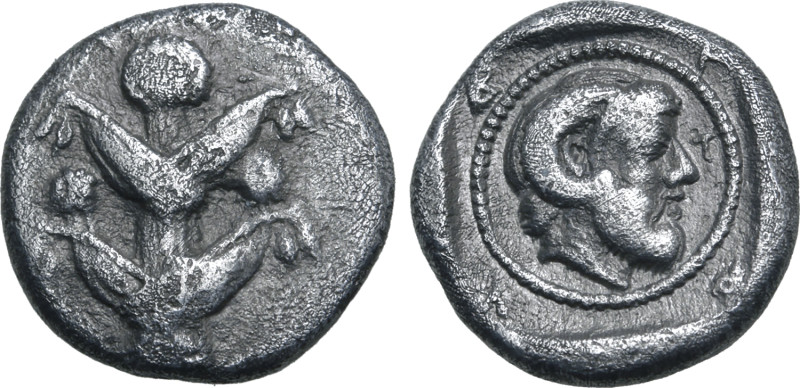 Kyrenaika, Barke AR Drachm. Circa 475-425 BC. Silphium plant / Head of Zeus Ammo...