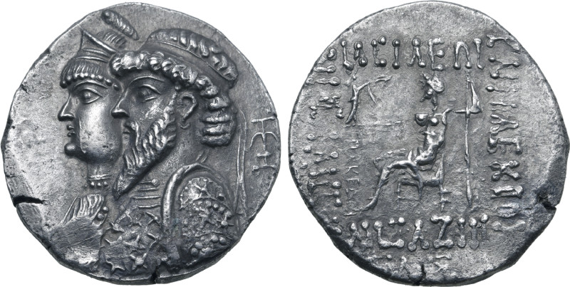 Kings of Elymais, Kamnaskires III, with Anzaze, AR Tetradrachm. Seleukeia on the...