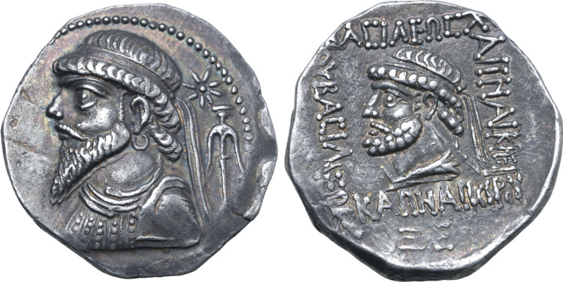 Kings of Elymais, Kamnaskires V AR Tetradrachm. Seleukeia on the Hedyphon, dated...