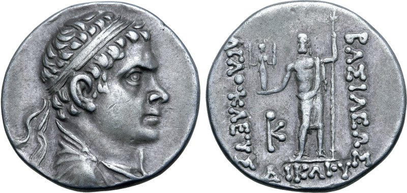 Greco-Baktrian Kingdom, Agathokles Dikaios AR Drachm. Circa 185-170 BC. Diademed...