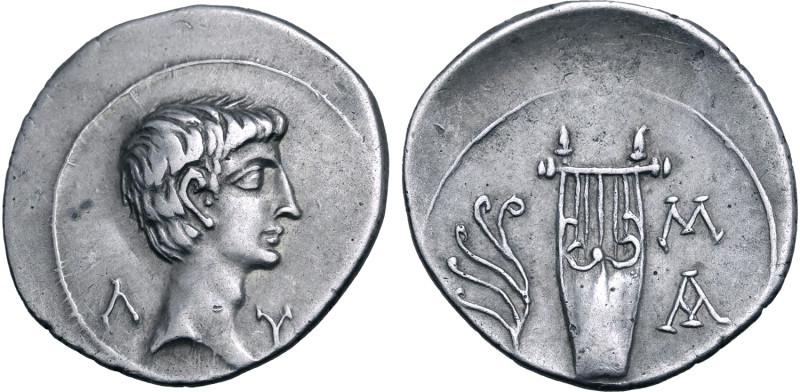 Augustus AR Drachm of Masicytus, Lycia. Circa 27-20 BC. Bare head to right; Λ-Y ...