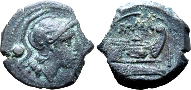 Spearhead Series Æ Uncia. Apulia, circa 209 BC. Helmeted head of Roma to right; ...