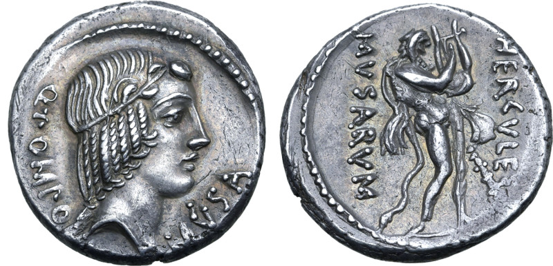 Q. Pomponius Musa AR Denarius. Rome, 66 BC. Diademed head of Apollo to right; Q•...