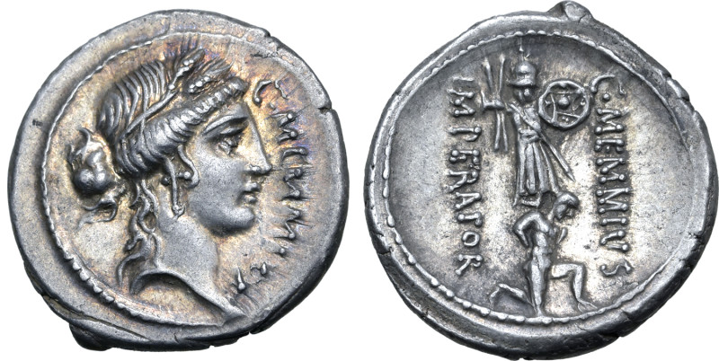 C. Memmius C. f. AR Denarius. Rome, 56 BC. Head of Ceres to right, wearing wreat...