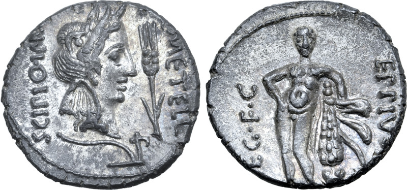 Q. Caecilius Metellus Pius Scipio AR Denarius. Military mint travelling with Sci...