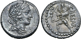 Julius Caesar AR Denarius. African mint, 47-46 BC. Diademed head of Venus to right / Aeneas advancing to left, carrying palladium and Anchises on shou...