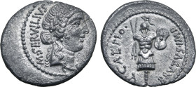 Q. Servilius Caepio (M. Junius) Brutus AR Denarius. Military mint (Sardis?), summer 42 BC. M. Servilius, legate. Laureate head of Libertas to right; M...