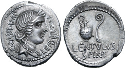C. Cassius Longinus and P. Cornelius Lentulus Spinther AR Denarius. Military mint travelling with Brutus and Cassius, probably at Smyrna, early 42 BC....
