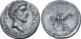 Quintus Labienus AR Denarius. Uncertain mint in south-eastern Asia Minor, early 40 BC. Bare head to right; Q•LABIENVS•PARTHICVS•IMP around / Horse sta...