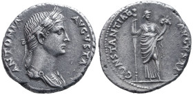Antonia (mother of Claudius) AR Denarius. Lugdunum, AD 41-42. ANTONIA AVGVSTA, draped bust to right, wearing wreath of grain ears / CONSTANTIAE AVGVST...