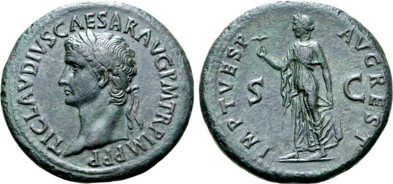 Claudius Æ Sestertius. Restitution issue struck under Titus. Rome, AD 80-81. TI ...