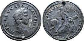 Nero Æ Contorniate. Rome, late 4th century AD. IMP NERO CAESAR AVG P M X (sic), laureate head of Nero to right; silver inlay palm-branch in right fiel...