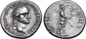 Galba AR Denarius. Tarraco, AD 68. SER GALBA IMP CAESAR AVG P M TR P, laureate head to right, with globe at point of bust / RENASC ROMA, Roma advancin...