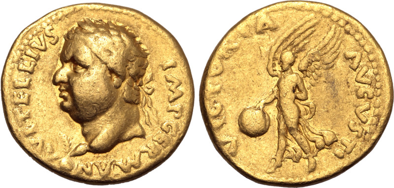 Vitellius AV Aureus. Tarraco(?), AD 69. A VITELLIVS IMP GERMAN, laureate head to...