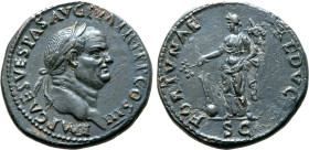 Vespasian Æ Sestertius. Rome, AD 71. IMP CAES VESPAS AVG P M TR P P P COS III, laureate head to right / FORTVNAE REDVC[I], Fortuna standing to left, h...