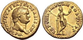 Titus AV Aureus. Rome, AD 79. IMP TITVS CAES VESPASIAN AVG P M, laureate head to right / TR P VIIII IMP XIIII COS VII P P, Venus standing to right, re...