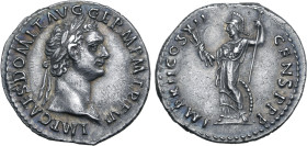 Domitian AR Denarius. Rome, AD 86. IMP CAES DOMIT AVG GERM P M TR P VI, laureate head to right / IMP XII COS XII CENS P P P, Minerva standing to left,...