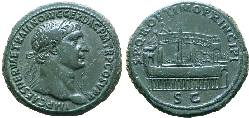 Trajan Æ Sestertius. Rome, AD 103-104. IMP CAES NERVAE TRAIANO AVG GER DAC P M T...